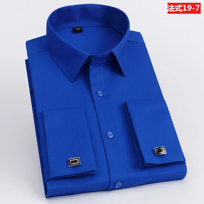 Men’s French Cuff Dress Shirt - Slim Fit Solid Color Long Sleeve Formal Business Shirt