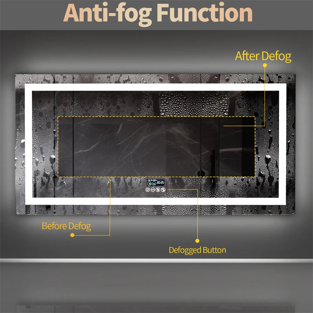 LUVODI Bluetooth LED Bathroom Mirror – Large Anti-Fog Lighted Vanity Mirror with 3-Color Modes
