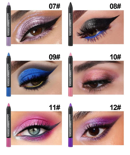 12-Color Waterproof Eyeshadow Pencil – Long-Lasting Pigment Blue Purple Black Eye Shadow Stick