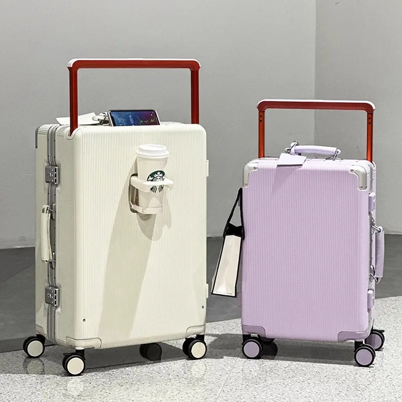 Sushimu 20"/24" Wide Handle Travel Suitcase – Men & Women Carry-On Luggage with PC Aluminum Frame Trolley