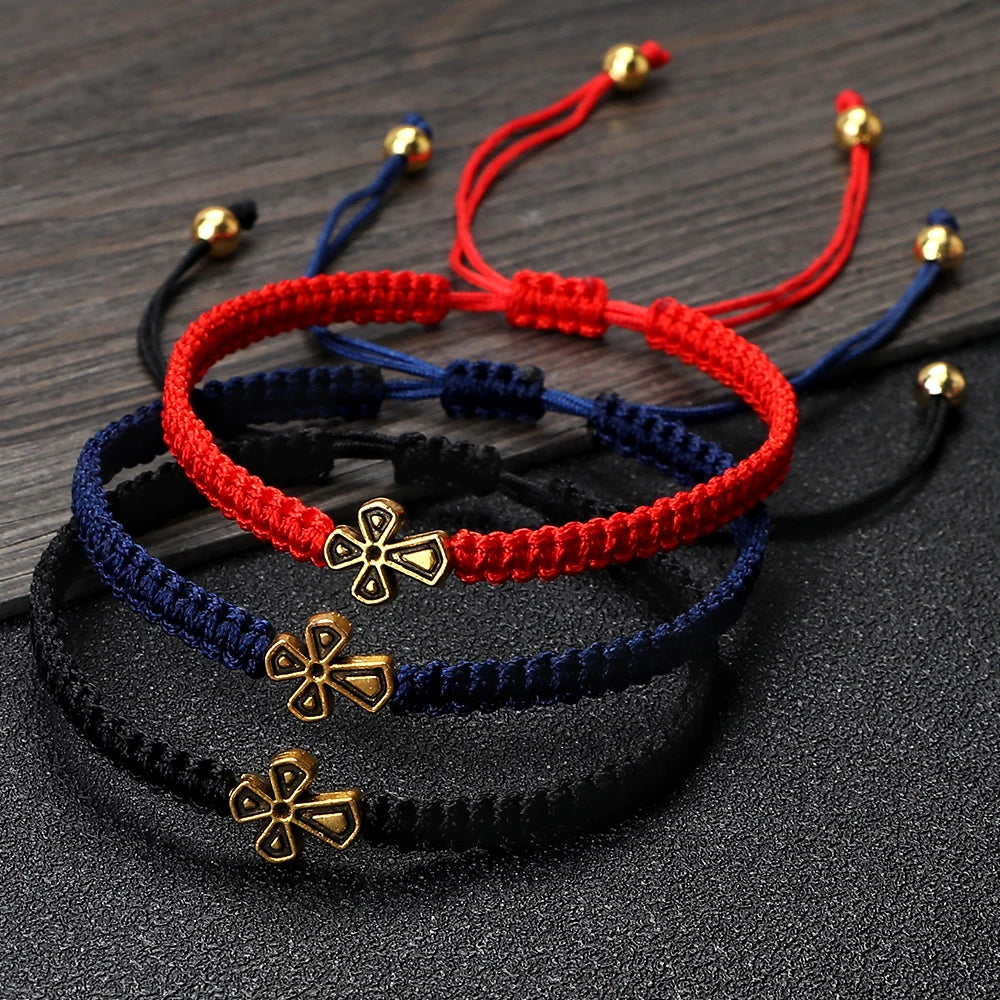 Prayer Cross Rope Bracelet - Handmade Adjustable Nylon Lucky Bangle Jewelry Gift for Women & Men
