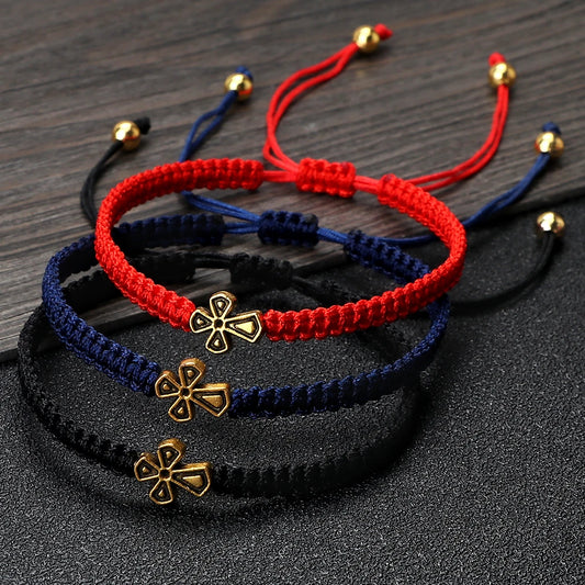 Prayer Cross Rope Bracelet - Handmade Adjustable Nylon Lucky Bangle Jewelry Gift for Women & Men