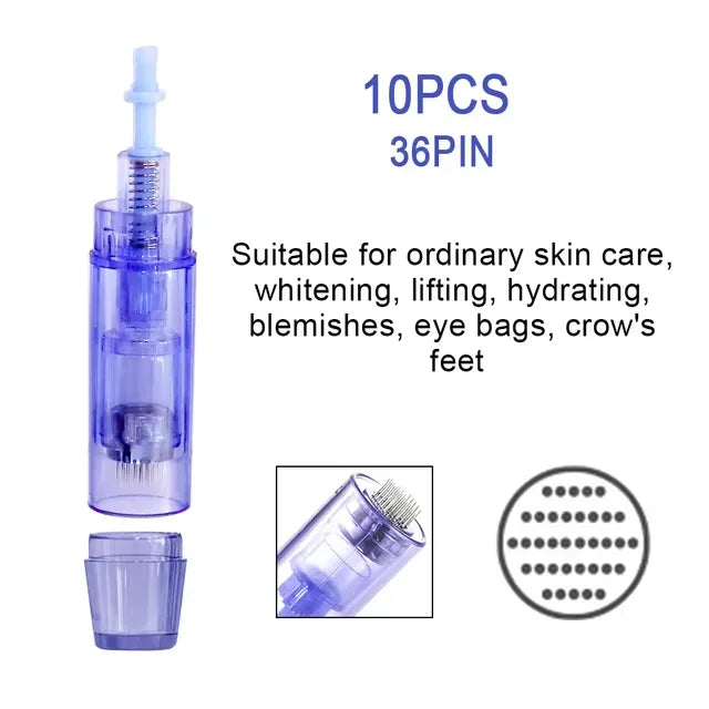 10PCS Dermapen Nano Needle Cartridges - Disposable Microneedling Replacement Tips for A1 Pen Devices