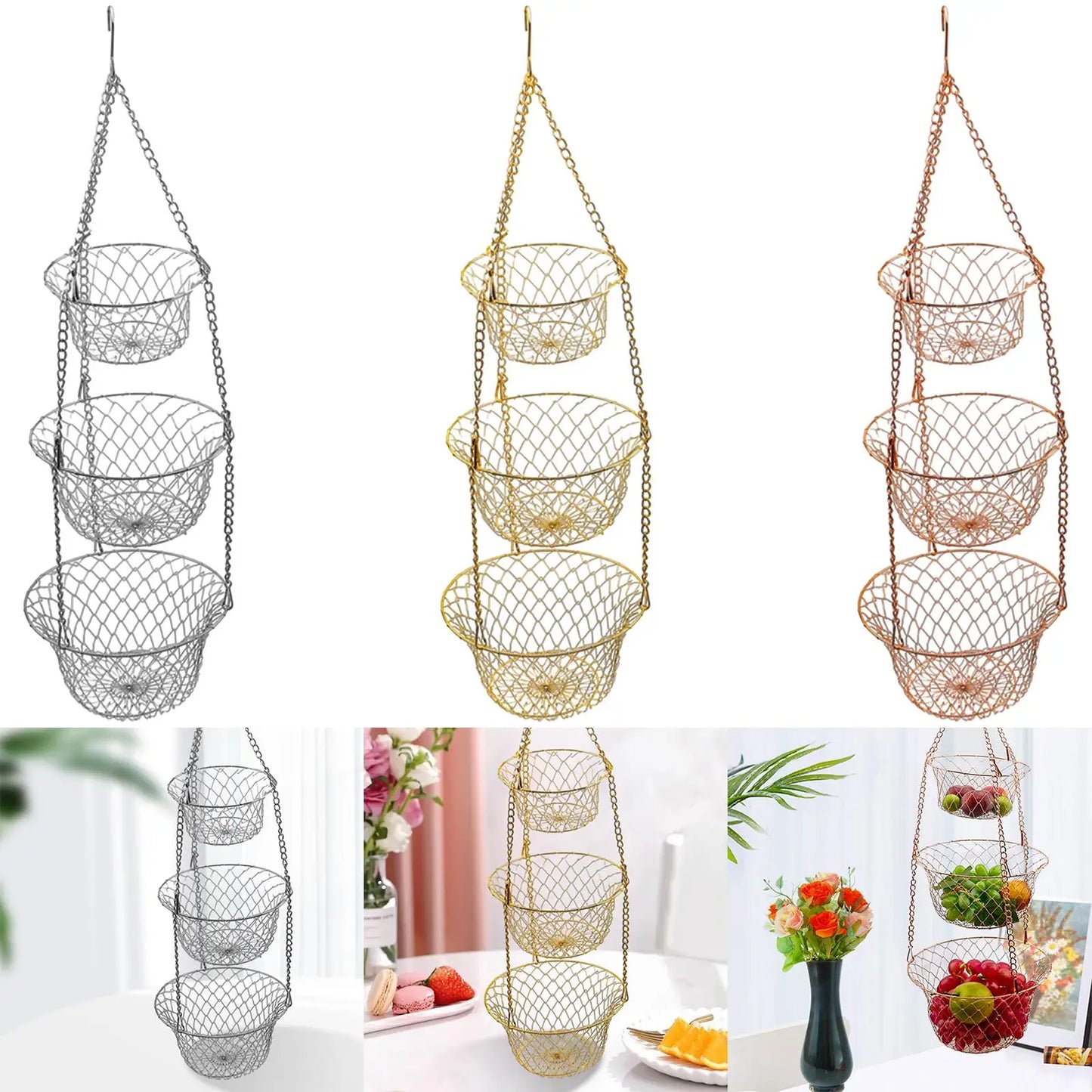 3-Tier Hanging Kitchen Organizer Basket – Large Capacity Vegetable & Snack Storage Shelf