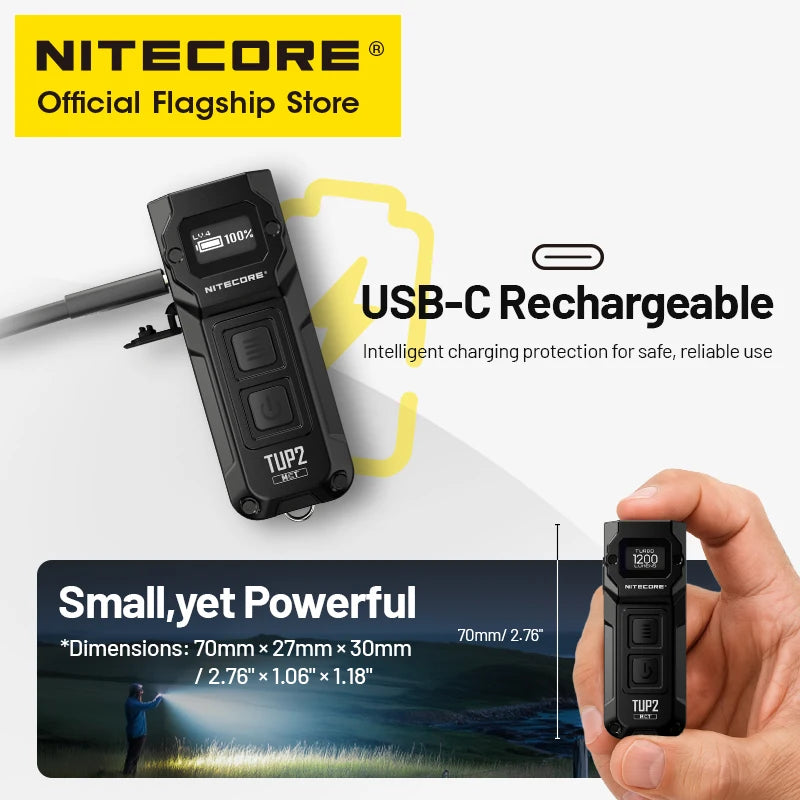 NITECORE TUP2 Mini EDC Keychain Flashlight – USB-C Rechargeable 1200 Lumen for Camping