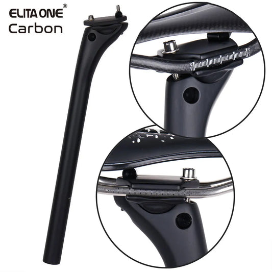 ELITAONE MTB Carbon Seat Post - 31.6/27.2mm, 20mm Offset, Road Bike Carbon Fiber Seatpost with Base Cover