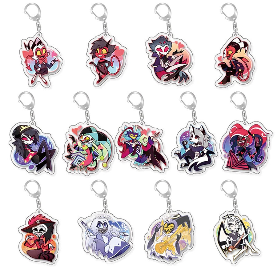 Anime Acrylic Keychain – Vaggie & Alastor Y2K Cartoon Pendant for Bags, Keys & Gifts