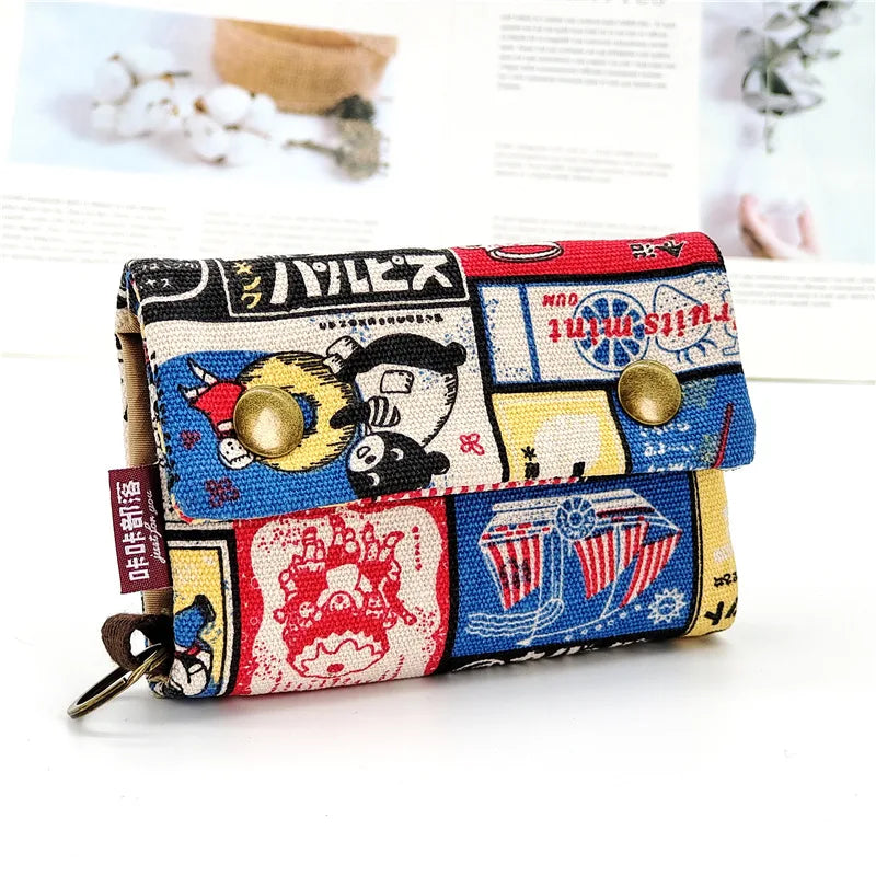 Handmade Three-Fold Fabric Wallet — Short Zipper Purse for Women & Men, Multi-Function Card & Key Holder for Teens