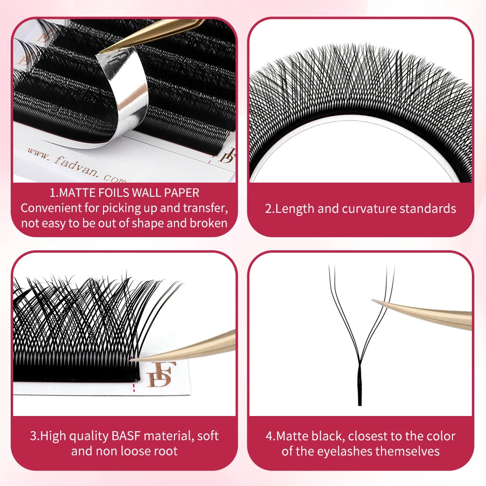 FADVAN YY Shape Eyelash Extensions – 2D/3D Faux Mink Premade Fan Lashes 8-15mm, Black & Brown, L+/L/LU(M)/C/D/DD Split Tip