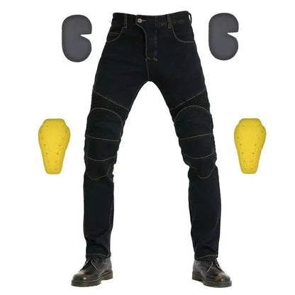 Men's Embroidery Motorcycle Jeans – Protective Gear with Belt, Motocross Pants for Driver License Test & Riding