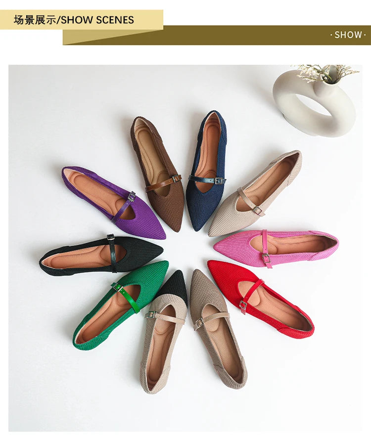 2024 Women's Flat Shoes – Pointed Toe Soft Knitted Sole, Breathable & Comfortable Spring and Autumn New Model
