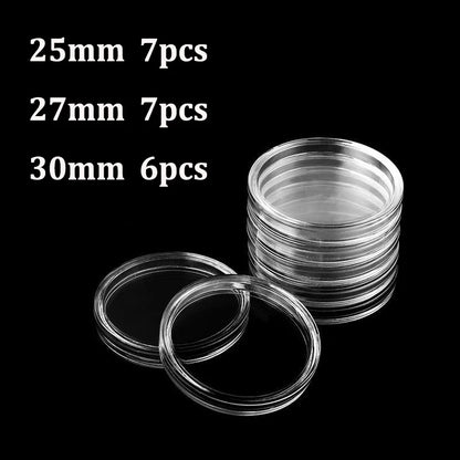 Coin Capsules Storage Box - Clear Plastic Holders for 21/23/25/30/32/38/40/45mm Coins