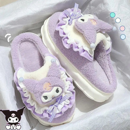 Sanrio Cinnamoroll Hello Kitty Kuromi Cotton Slippers – Cute Cartoon Winter Indoor Shoes with Thick Sole for Warmth