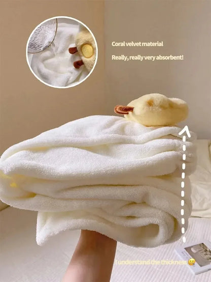 Cute Cartoon Wearable Bath Towel – Large Absorbent Quick-Dry Skirt Wrap for Women