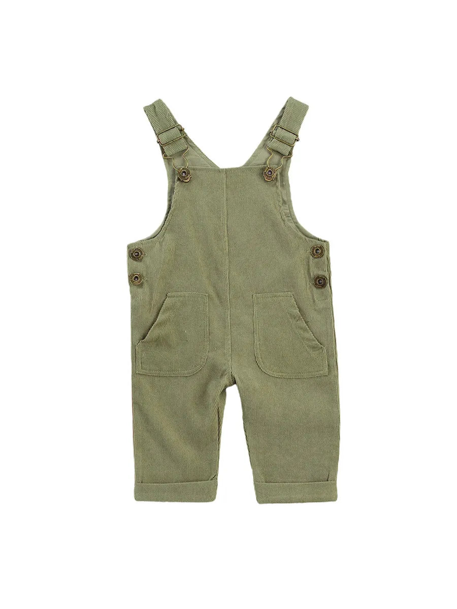 Baby Suspender Jumpsuit - Unisex Solid Color Button Overalls for 0-24 Months Toddler Boys & Girls