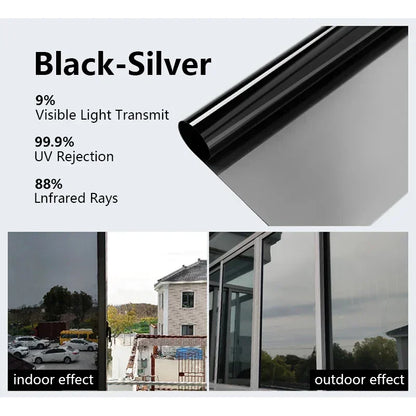30-90cm Privacy Window Film - Extra Wide One-Way Heat Control Sun Blocking Static Cling Film for Home, Office & Balcony Glass