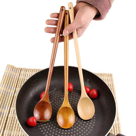 Long Wooden Spoons – Natural Coffee Stirring Rods & Tea Dessert Spoons for Soup Kitchen Tableware