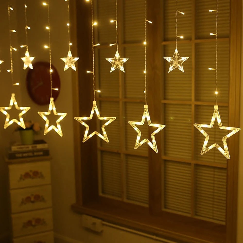 3.5M Star Curtain LED String Lights – 138 LEDs Fairy Lights for Christmas, Home, Bedroom, Window, Outdoor Party, and Holiday Decoration