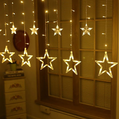 3.5M Star Curtain LED String Lights – 138 LEDs Fairy Lights for Christmas, Home, Bedroom, Window, Outdoor Party, and Holiday Decoration