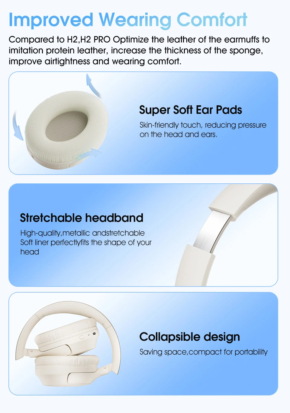 QCY H2 Pro Wireless Headphones - Bluetooth 5.3, HIFI 3D Stereo, BASS Mode Gaming Earbuds, 70H Playtime, Over-Ear Headset
