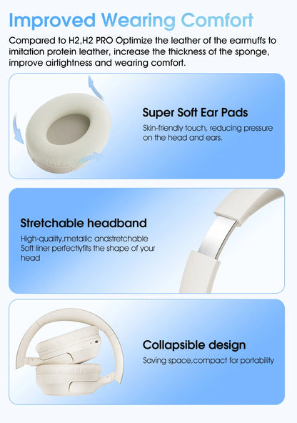 QCY H2 Pro Wireless Headphones - Bluetooth 5.3, HIFI 3D Stereo, BASS Mode Gaming Earbuds, 70H Playtime, Over-Ear Headset