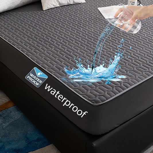 Waterproof Mattress Protector - Soft Breathable Fitted Bed Cover with Washable Printed Bedding Protection