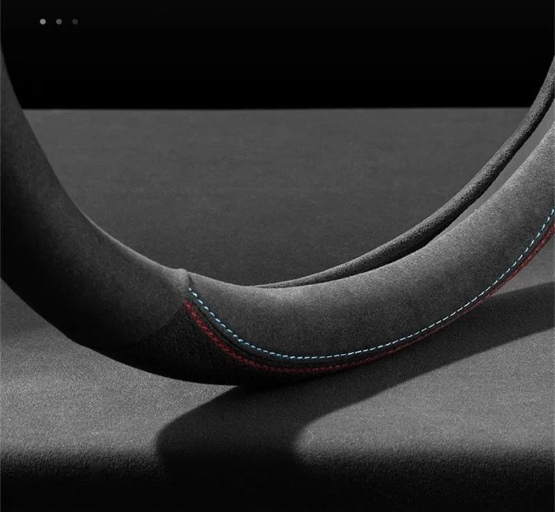 Universal Cowhide Suede Steering Wheel Cover — Breathable 37-38cm Car Steering Wheel Wrap Accessories