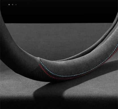 Universal Cowhide Suede Steering Wheel Cover — Breathable 37-38cm Car Steering Wheel Wrap Accessories