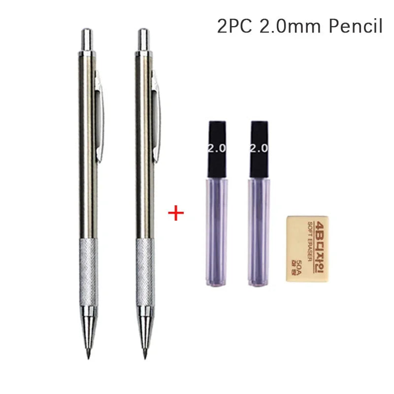 Full Metal Mechanical Pencil Set — 0.3–2.0mm Automatic Pencils for Art, Drawing & School
