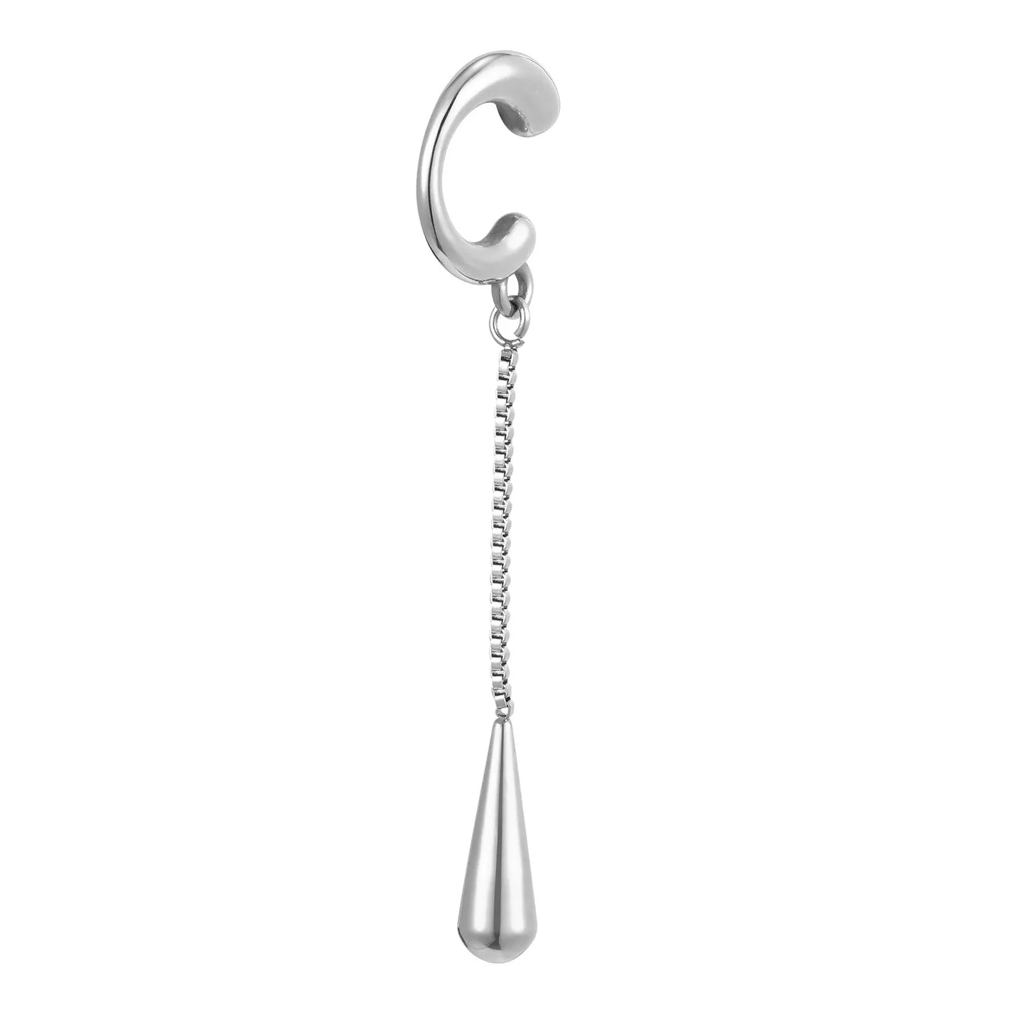 C-Shaped Metal Teardrop Tassel Ear Cuff – Clip-On Earrings for Women, No Piercing, Ear Cartilage Jewelry (1 Piece)