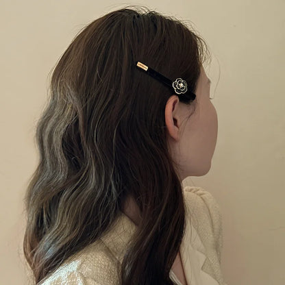 Pearl Camellia Letter Hair Clip - French Retro Flower Duckbill Side Fringe Accessory