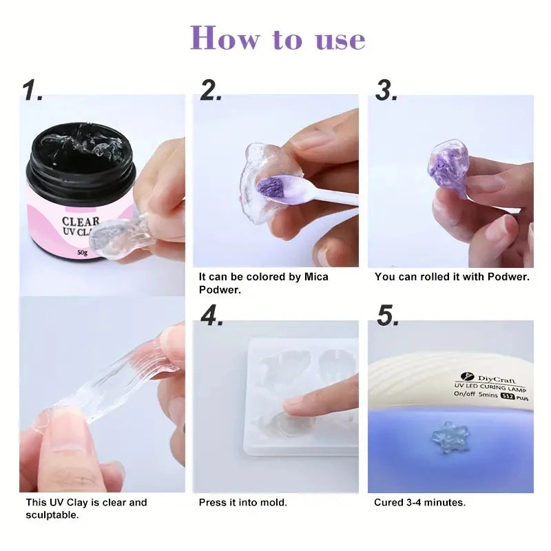 3D Resin UV Clay 100g — Non-Toxic DIY Sculpting Material for Handcrafts & Silicone Molds, Clear