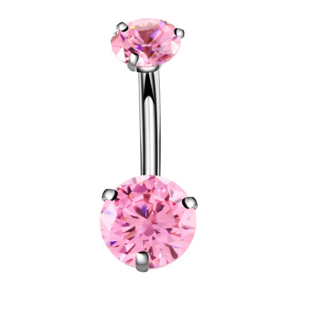 Pink Crown Belly Button Ring – Stainless Steel Heart Navel Piercing Barbell with Crystal for Women & Girls