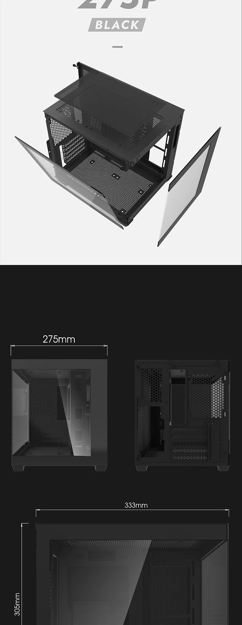 Aigo 275P Gaming PC Case — Sea View M-ATX/ITX Desktop with Double-Sided Tempered Glass