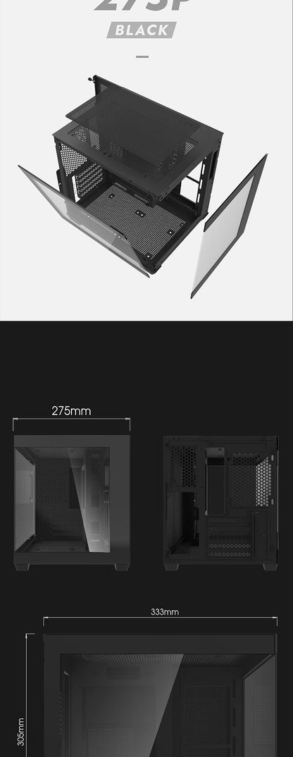 Aigo 275P Gaming PC Case — Sea View M-ATX/ITX Desktop with Double-Sided Tempered Glass