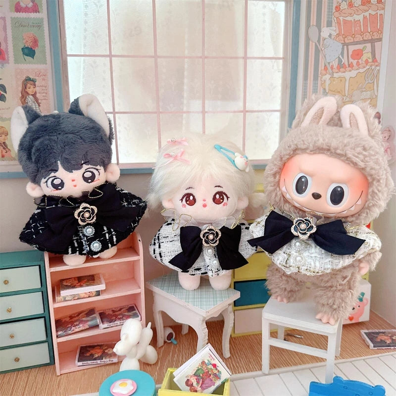 Labubu Doll Accessories — 17cm Luxury Woolen Shawl Suit & Skirt Set with Messenger Bag & Loafers