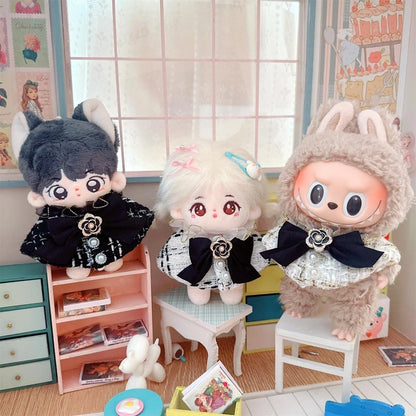 Labubu Doll Accessories — 17cm Luxury Woolen Shawl Suit & Skirt Set with Messenger Bag & Loafers