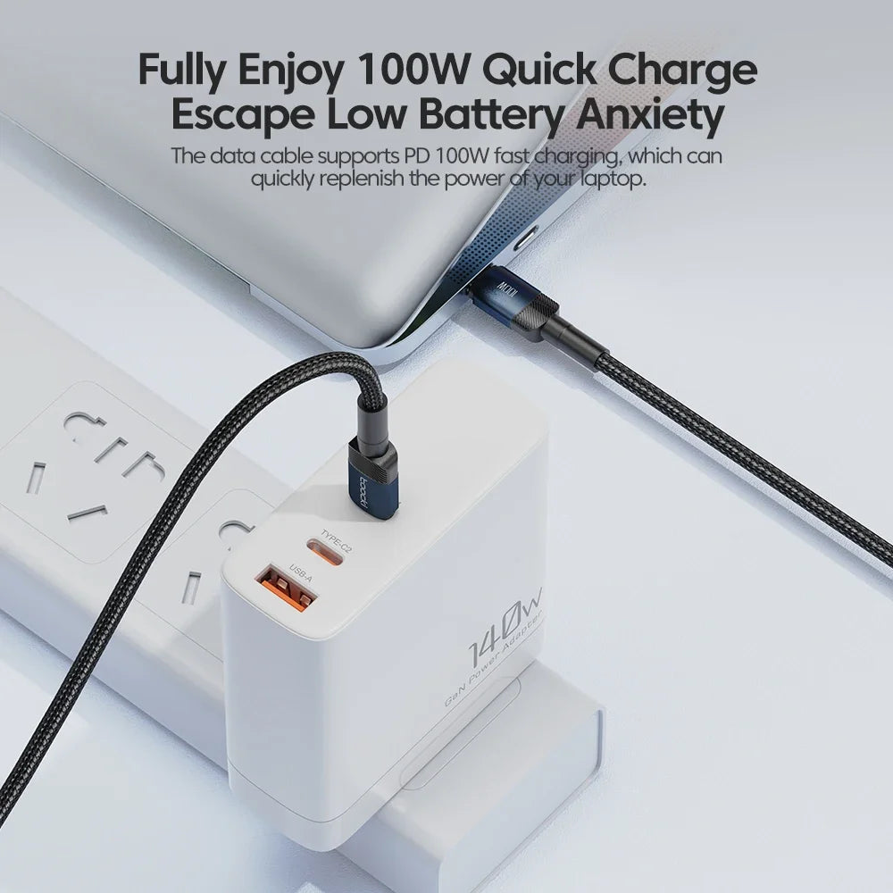 Toocki PD 100W/60W Type-C to Type-C Cable – Quick Charge 3.0 Fast Charging for iPhone 15, Huawei, Samsung, Xiaomi