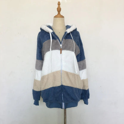 Oversized Jacket for Women – 2023 Autumn Winter Warm Plush Hooded Coat, Loose Fit Streetwear with Pockets