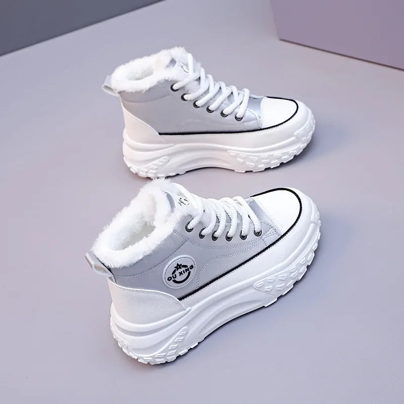 Women's Winter 2023 Flat Boots – Fleece-Lined High-Top Warm Cotton Shoes Hx-Q037