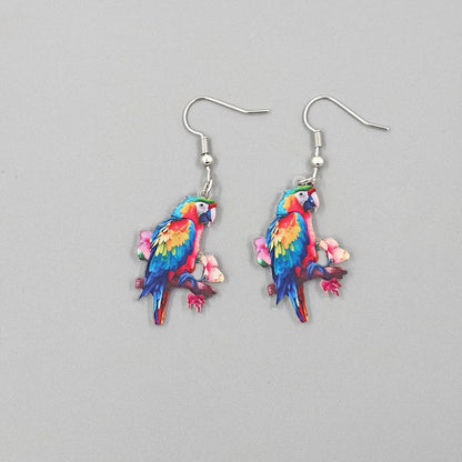 2024 Trendy Colorful Bird Acrylic Earrings – Retro Fashion Jewelry for Women