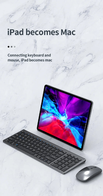 Gray Bluetooth 5.0 & 2.4G Wireless Keyboard and Mouse Combo – Rechargeable Full-Size Set for Notebook & Laptop