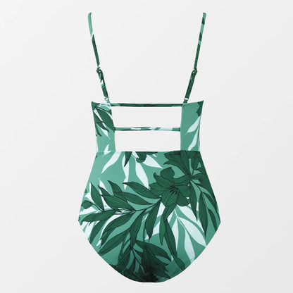 CUPSHE Leaf Print Square Neck One-Piece Swimsuit for Women – Sexy Backless Shirred Monokini Swimwear 2023 Beach Bathing Suit