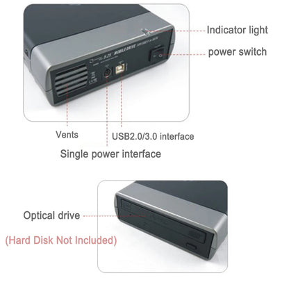5.25-inch USB 2.0/3.0 SATA External Optical Drive Case – Enclosure Adapter for Windows, Mac & PC