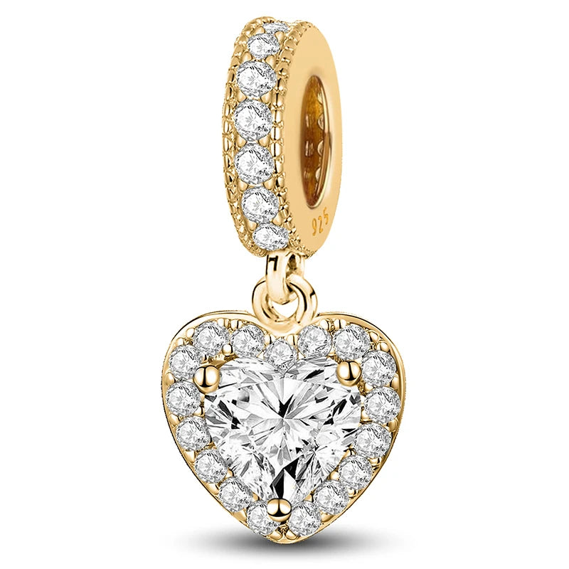 925 Sterling Silver Paw Heart Charm - Zircon Red Love Pendant Bead for DIY Bracelets & Women’s Fine Jewelry