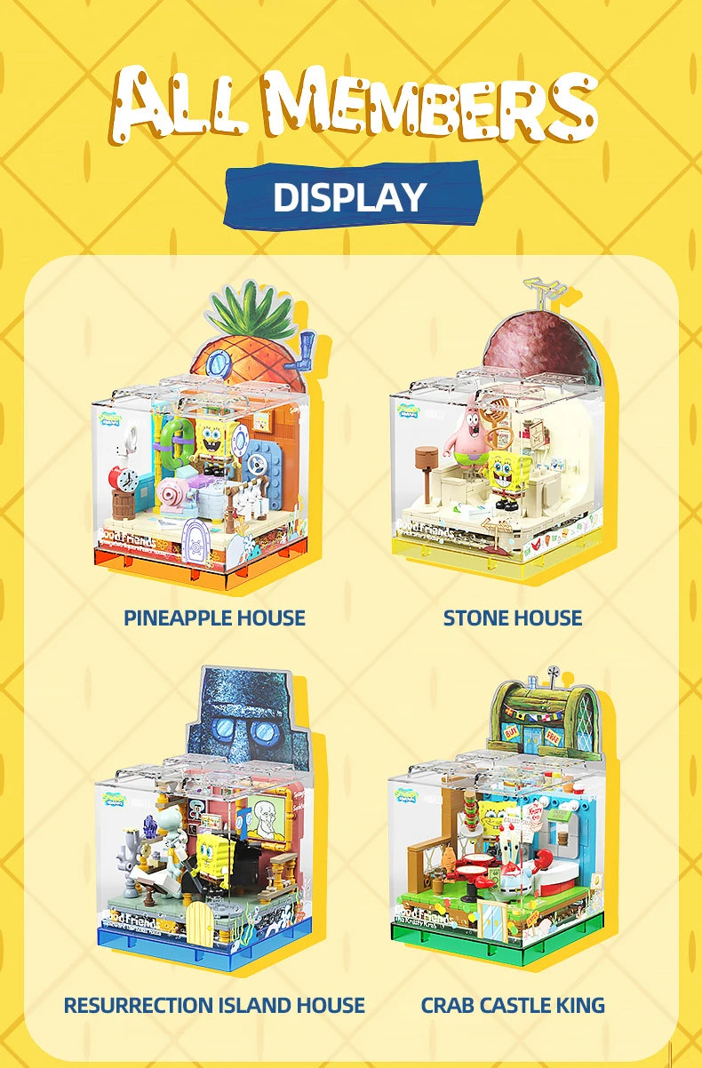 Spongebob Building Blocks Set — Patrick Star, Krusty Krab & Squidward Tentacles Desktop Model Toy for Kids & Gifts