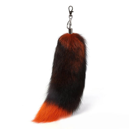 Natural Fox Fur Tail Keychain – 40cm Furry Racoon Bag Charm & Fluffy Keyring Accessory for Women