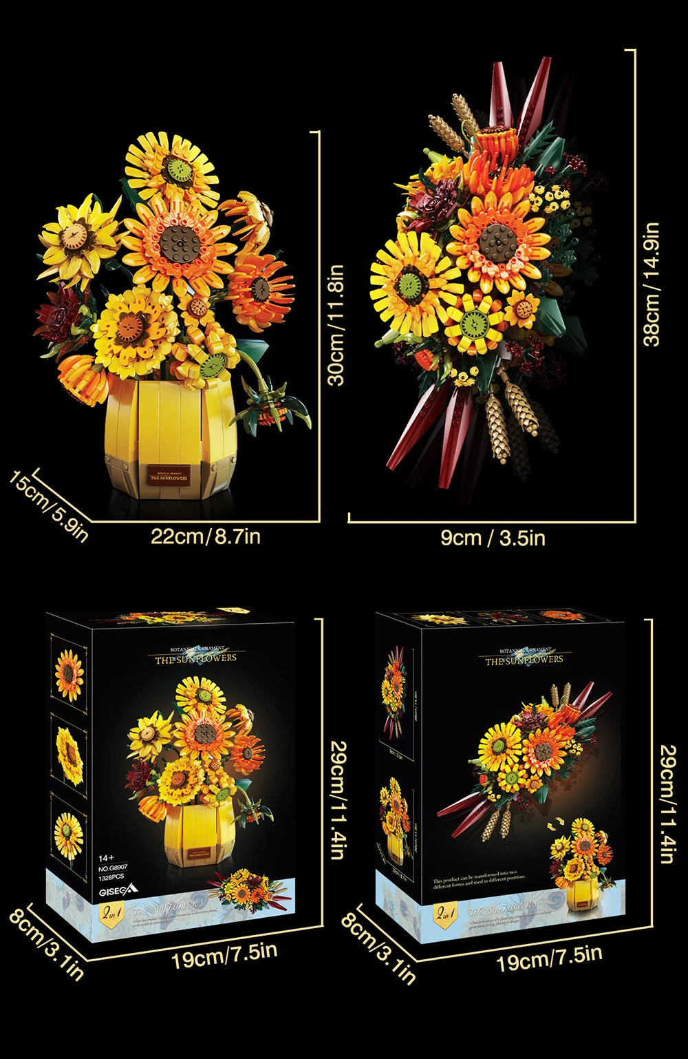 1328PCS Sunflower Building Blocks Set – Creative Flower Bouquet Vase Model for Home Decor & Kids Gifts