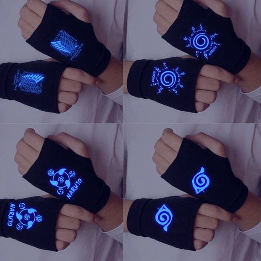 Anime Naruto Luminous Fingerless Gloves – Konoha Uchiha Itachi Cosplay Cotton Warm Wrist Gloves for Kids Christmas Gift