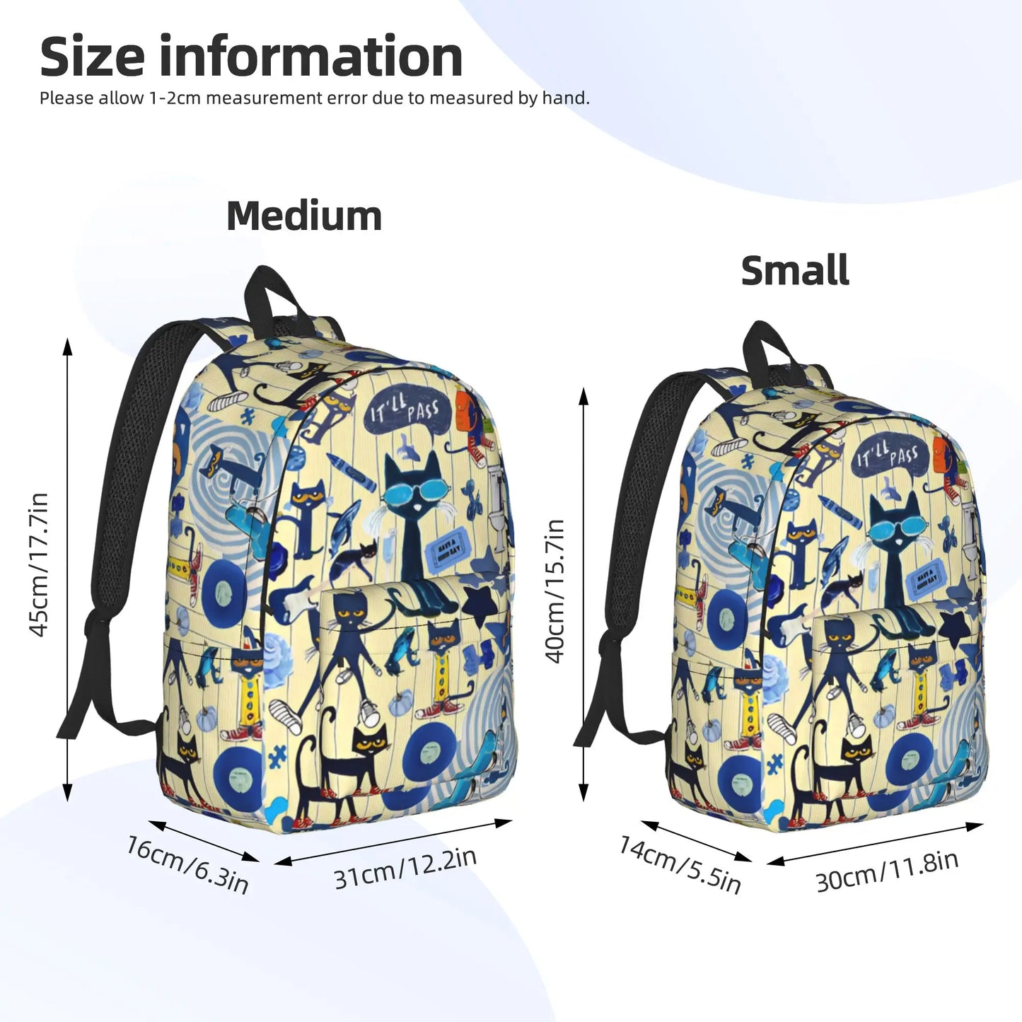 Pete The Cat Casual Backpack - Cartoon Student Laptop Shoulder Bag With Pocket For Men And Women